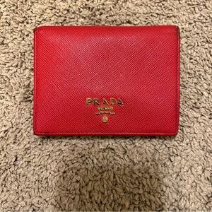 Prada small saffiano leather wallet in red (special edition)